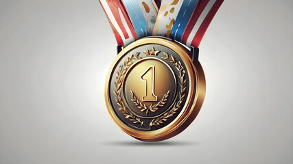 gold medal with red ribbon isolated on white