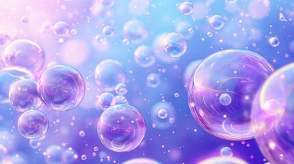 An abstract virtual background featuring a seamless pattern of iridescent bubbles floating in a space of gradient purples and blues, evoking a sense of calm and wonder.