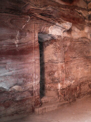 The entrance  of main facade of The Treasury Al Khazn in Petra Historical Reserve in city of Wadi...