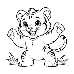 Hand sketch baby tiger standing line art vector illustration
