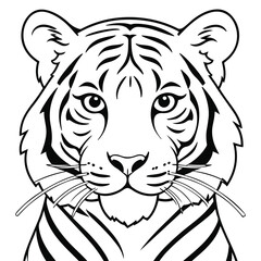 Hand sketch tiger front facing line art vector illustration