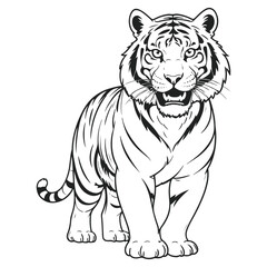 Hand sketch tiger walking forward line art vector illustration