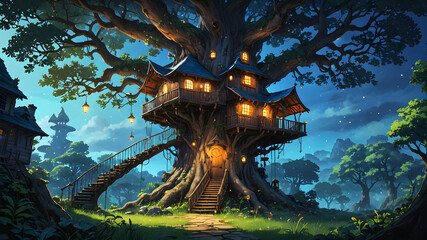 Fototapeta premium Explore the Mystery of A Wizard's Enormous, Scary Oak Tree House