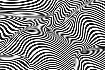 Wave of optical illusion. Abstract black and white illustrations. Horizontal lines stripes pattern