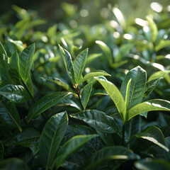 Obraz premium green tea leaves in the garden