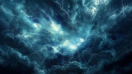 An artistic rendition of a thunderstorm, with jagged, abstract lightning bolts illuminating a dark,...