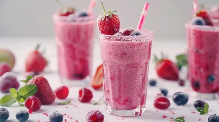 Fruit smoothie blended into a glass Decorate with berries.