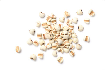 Flat lay of Job's tears ( Adlay millet) seeds isolated on white background. Clipping path