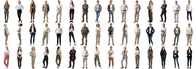 Many business people set isolated background, casual formal attire wear, full body length,...