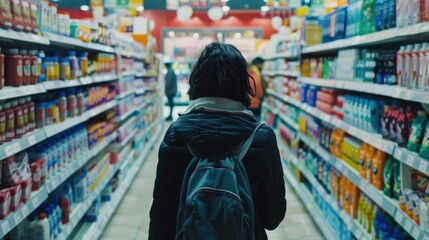 Captivating visuals of shoppers browsing aisles, hands reaching for products, immersed in the excitement of retail therapy. Retail magic unfolds.