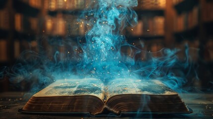 A book of spells with edible pages, blurred secret library