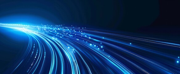 Fototapeta na wymiar Blue technology background with speed lines and glowing light effect 