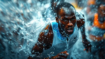 High resolution photography of Sports cover art. The London Marathon, colorful singlets, in the style of an intense, realistic sporting event