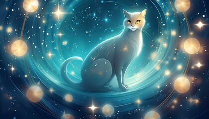 Obraz na płótnie Canvas 満点の星空を眺める猫