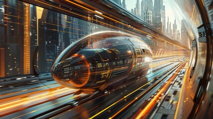 Hyperloop capsule accelerating in a vacuum tube
