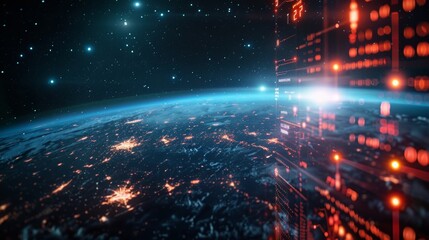 Earth's Horizon with Data Streams Highlighting Global Connectivity