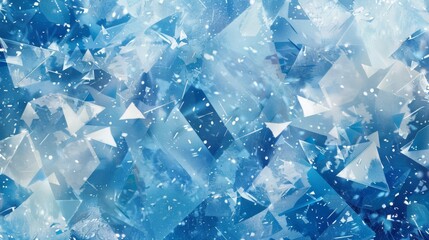 A background of blue geometric shapes with white snowflakes and sparkles, creating an enchanting winter atmosphere. The background is light and airy, perfect for adding text or images.