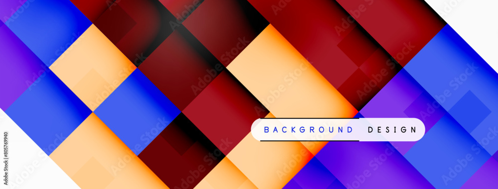 Aufkleber An artistic design featuring vivid violet and magenta hues, with a symmetrical arrangement of rectangles and triangles. A white arrow points towards the right amidst a colorful background