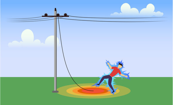 person electrocuted by a broken wire vector illustration, industry and technology safety standard concept