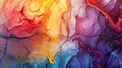 Dive into the mesmerizing world of colorful alcohol ink abstract art, where vibrant hues blend and swirl together in harmonious chaos, captured with stunning clarity by an HD camera