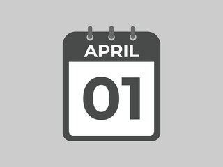 April 1 calendar reminder. 1 April  daily calendar icon template. Calendar 1 April  icon Design template. Vector illustration
