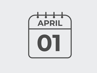 April 1 calendar reminder. 1 April  daily calendar icon template. Calendar 1 April  icon Design template. Vector illustration
