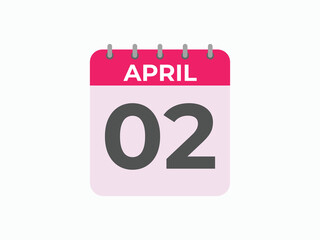 April 2 calendar reminder. 2 April  daily calendar icon template. Calendar 2 April  icon Design template. Vector illustration
