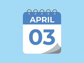 April 3 calendar reminder. 3 April daily calendar icon template. Calendar 3 April icon Design template. Vector illustration
