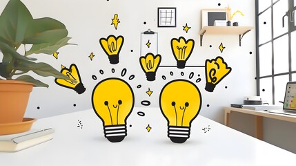 Inspiring Lightbulb Illuminates Entrepreneurial Mindset and Innovation Potential in Vibrant Office Setting