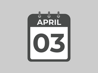 April 3 calendar reminder. 3 April daily calendar icon template. Calendar 3 April icon Design template. Vector illustration
