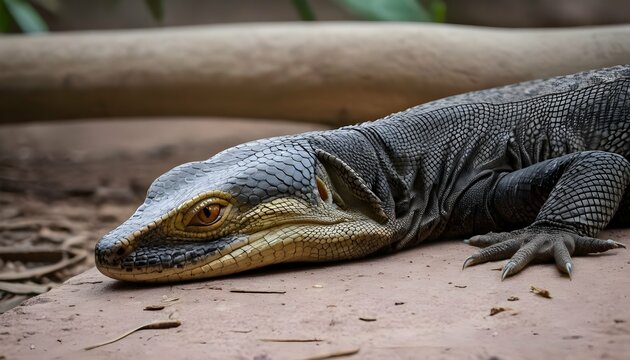 a monitor lizard with its eyes half closed restin upscaled 20