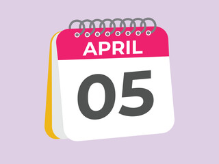 April 5 calendar reminder. 5 April daily calendar icon template. Calendar 5 April icon Design template. Vector illustration
