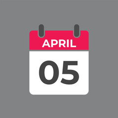 April 5 calendar reminder. 5 April daily calendar icon template. Calendar 5 April icon Design template. Vector illustration
