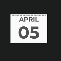 April 5 calendar reminder. 5 April daily calendar icon template. Calendar 5 April icon Design template. Vector illustration
