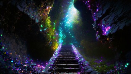 Fototapeta premium Mysterious stairs, a background inspired by the beginning of an adventure.