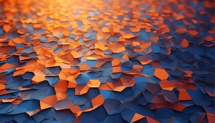 Obraz premium Digital Gradient Background Blue and Orange Polygons Forming a Network Grid, Blue-Orange Gradient Abstract Digital Background with Polygons and Network Grid, Polygonal Network Gradient Grid with Blue 