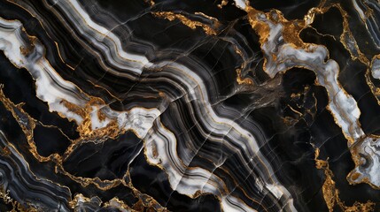 An expanse of smooth, polished onyx, its deep black surface streaked with white and gold, creating a luxurious and mysterious background that intrigues and captivates. 