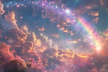 sparkly rainbow in sky