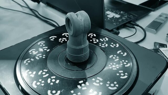 3D Scanning of object. Three-dimensional scanner with blue laser volumetric scanning surface of object for prototyping. Science accuracy. High precision new innovation modern technology equipment.