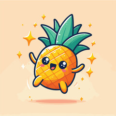 vector style illustration cute happy pineapple mascot