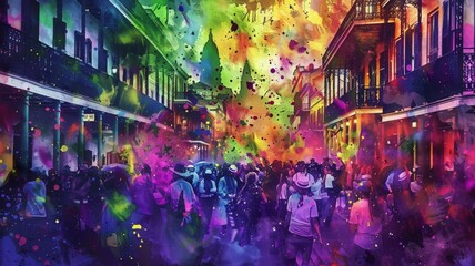 Dive into the vibrant world of Mardi Gras with this stunning digital watercolor background