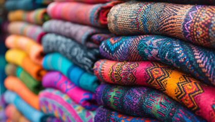 Colorful alpaca wool scarves with intricate patterns