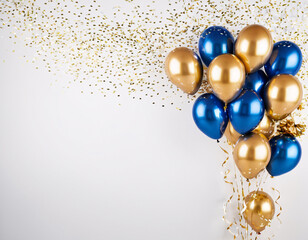 bright balloons in gold with blue, celebration background