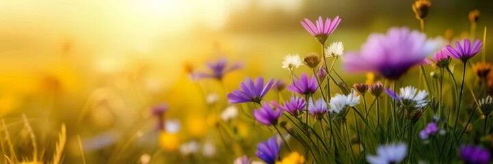 Nature background with colorful wild flowers