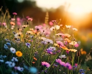 Fototapeta premium Nature background with colorful wild flowers
