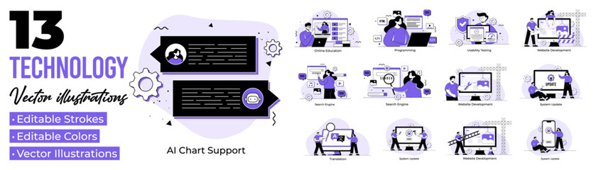 Fototapeta premium Set of technology flat illustrations