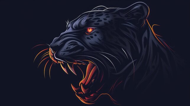 A logo for a business or sports team featuring a stylized. fierce black panther cat. that is suitable for a t-shirt graphic. hyper realistic 