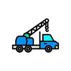 colored line icon of tow truck, isolated background