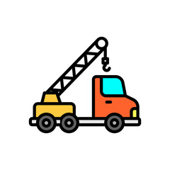 colored line icon of tow truck, isolated background