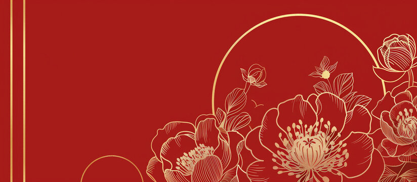 red flowers pattern golden line with free copy space background